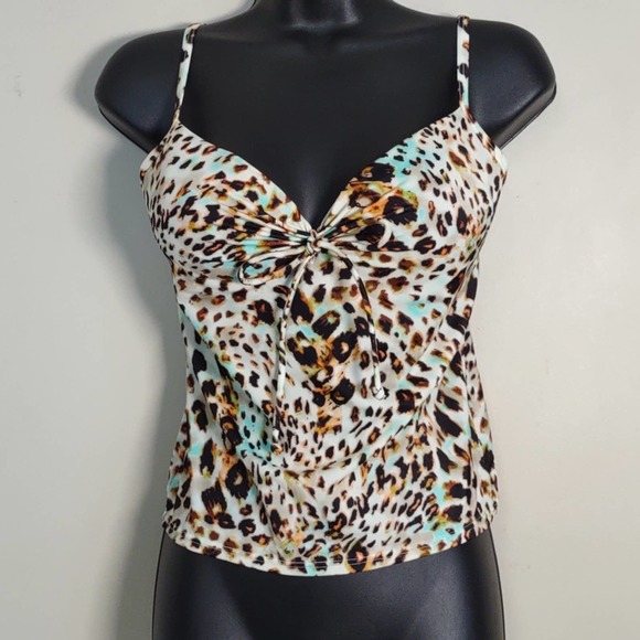 Victoria Secret Swim Push Up Tankini Top Agua Animal Print Tie Front 32 C - Picture 1 of 8